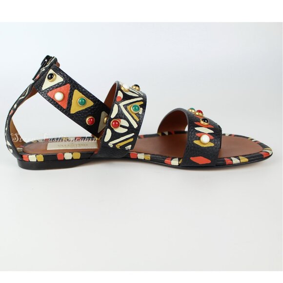 NEW VALENTINO Runway Tribal Stud Sandals | Boho Flat Sandals for Summer - Picture 4 of 16
